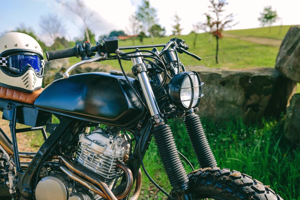 Custom motorcycle parked on the road