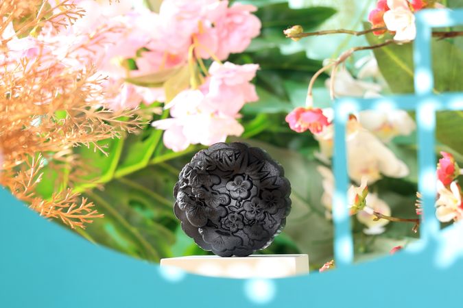 Close up Moon Cakes with Flowery Background.