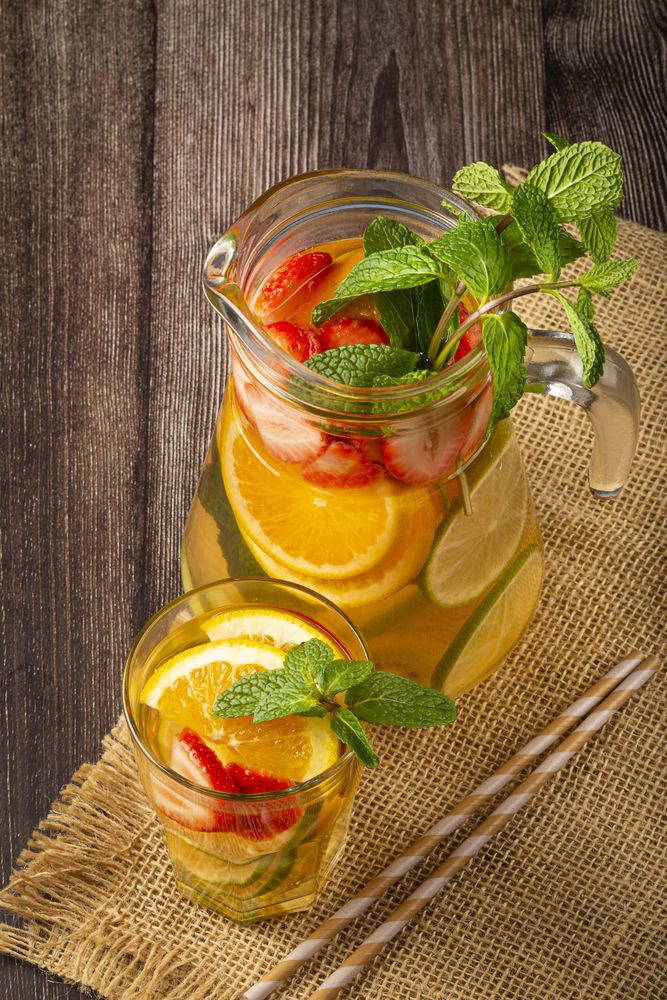 Water flavored with fresh summer fruit.