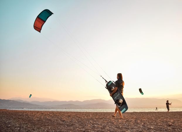 Woman going kitesurfing