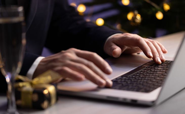 Business Desk With Gift And Champagne
