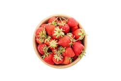 Bowl with tasty strawberry isolated on blank background. Summer berry