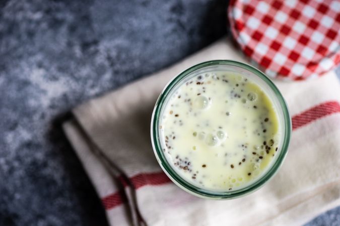 Top view of healthy breakfast with chia seeds