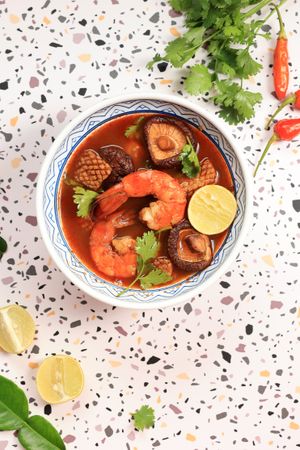 Tom Yang Kung Seafood Prawn Thai Soup with Lime and Lemongrass
