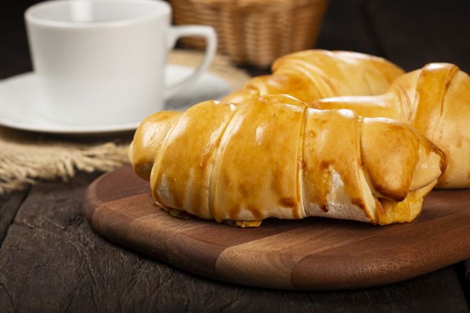 Traditional fresh baked croissants on the table.