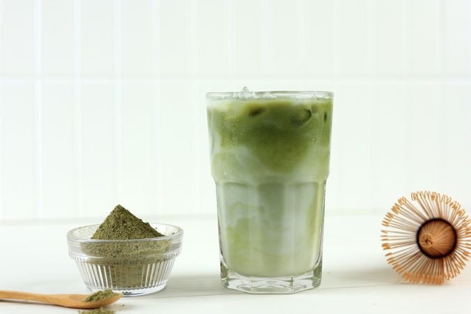 Homemade Ice Matcha Latte Green Tea.