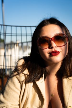 Close up of beautiful biracial woman in sunglasses