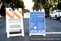 “Slow Streets LA” sign on urban street in Los Angeles 5aX6Q0