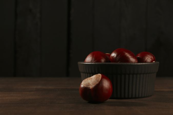 Fresh and ripe chestnuts, space for text