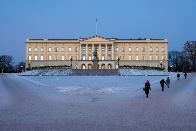 Royal palace in Oslo on wintry day