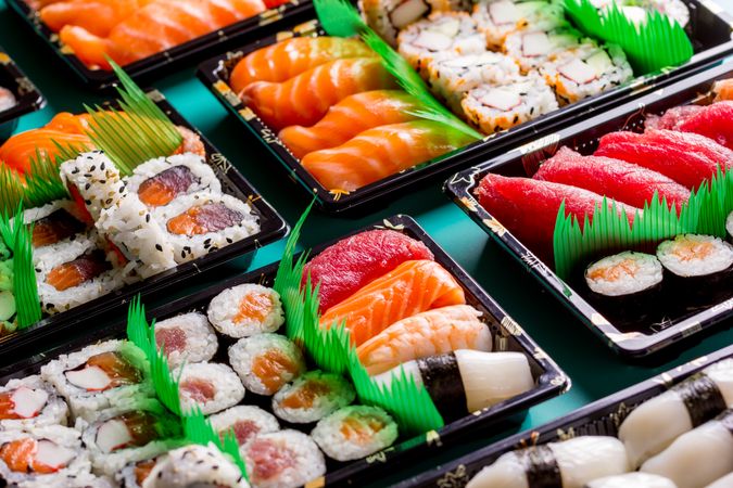 Tasty sushi served in a table