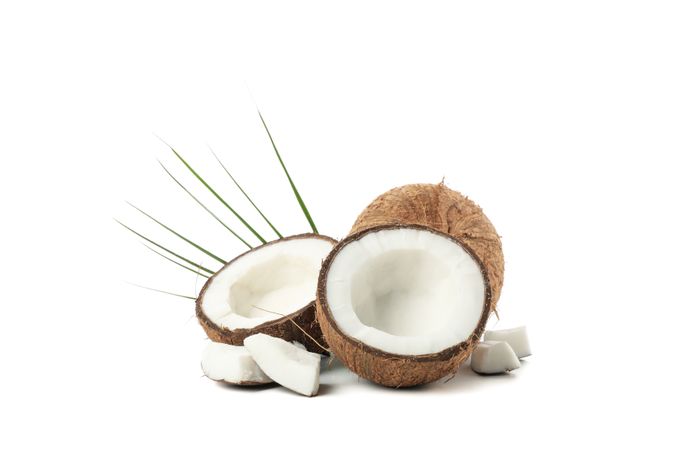 Group of coconut isolated on plain background. Tropical fruit