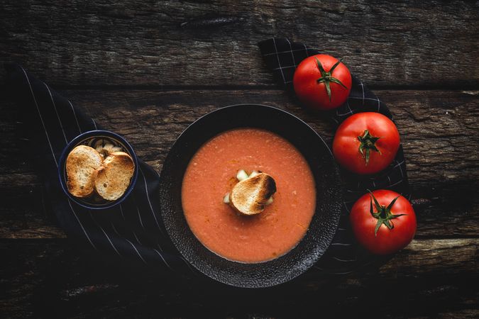 Homemade typical Spanish gazpacho. Tomato soup