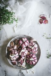 Close-up of a plate of garlic
