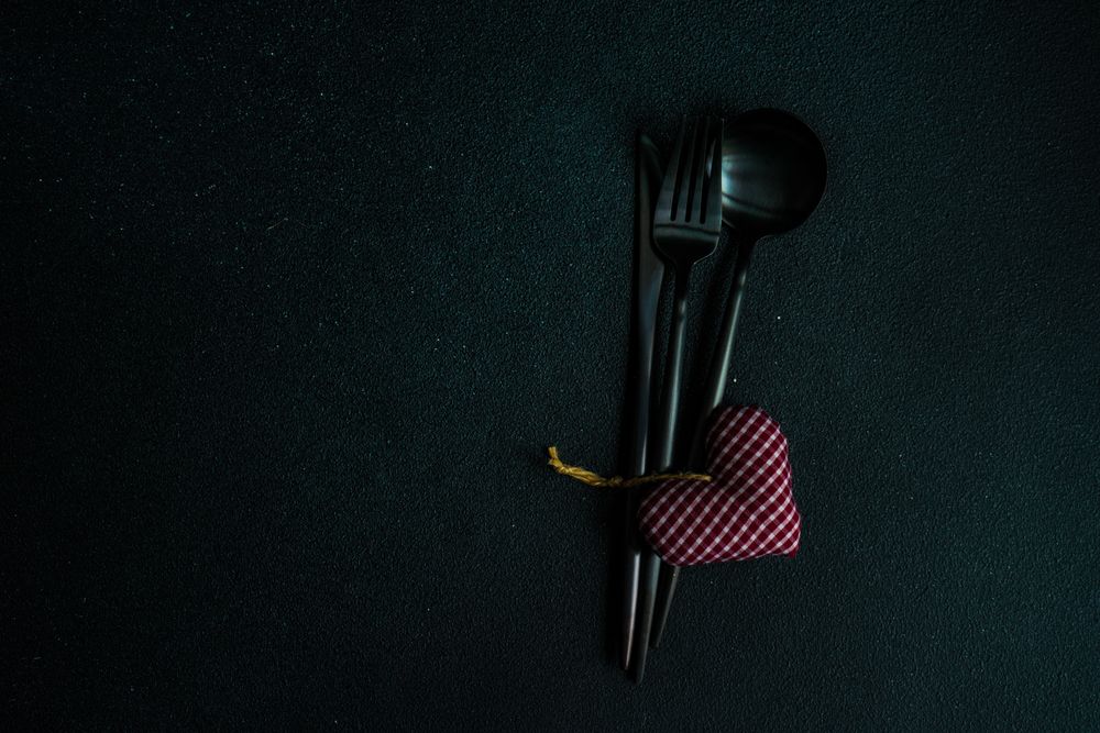 Cutlery set for St. Valentines day with felt heart