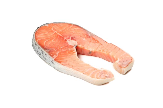 Fresh raw salmon meat isolated on plain background