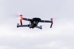 Drone flying near sea