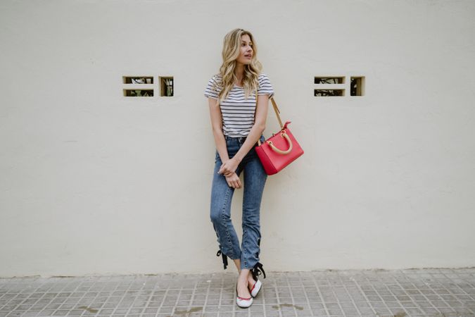 Lovely shy woman looking away