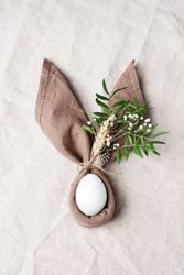 Napkin in rabbit ear shape with egg in center