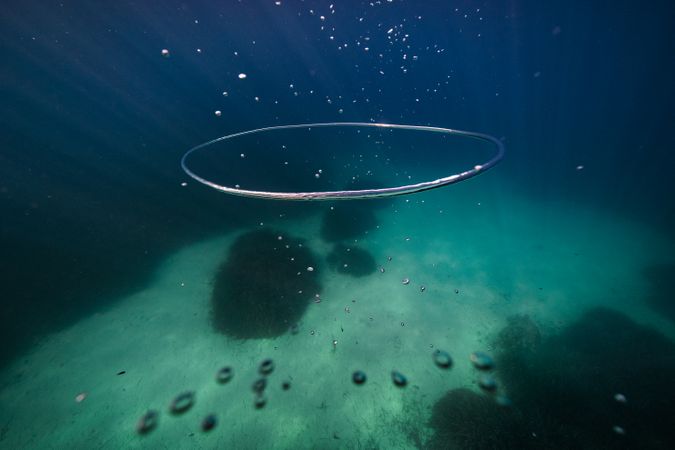 Vortex ring in clear water of deep ocean in daylight