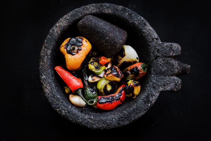 Grilled vegetables on tray