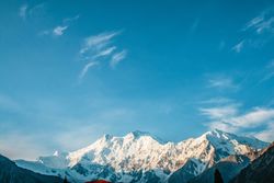 Snow capped mountains in Pakistan on clear day