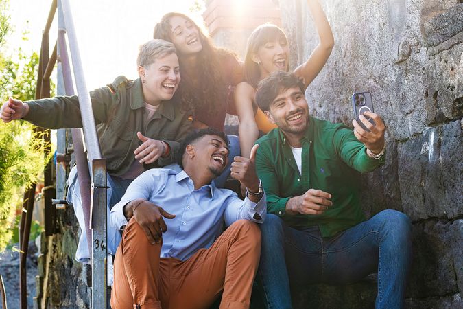 Diverse Friends Taking Seaside Selfie