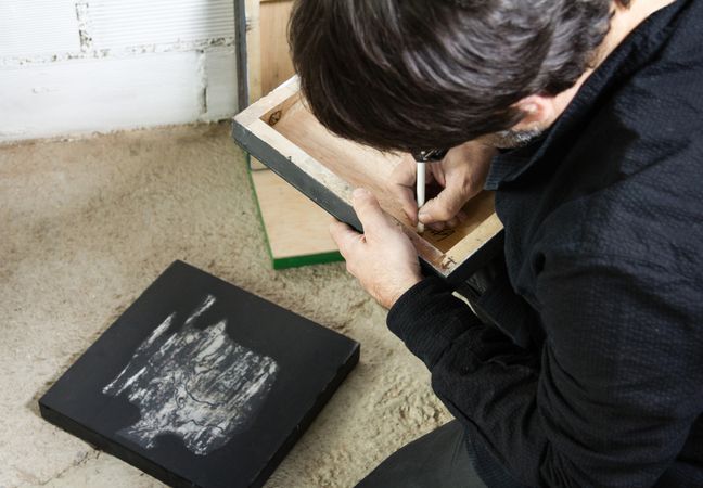 Painter artist signing oil canvas