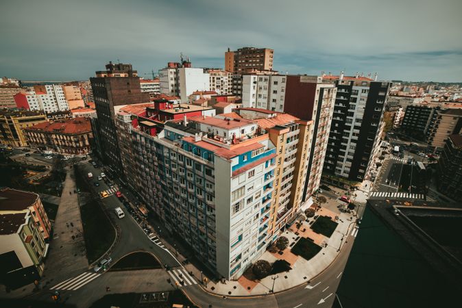Panoramic view of town and blue sky with clouds in sunny day