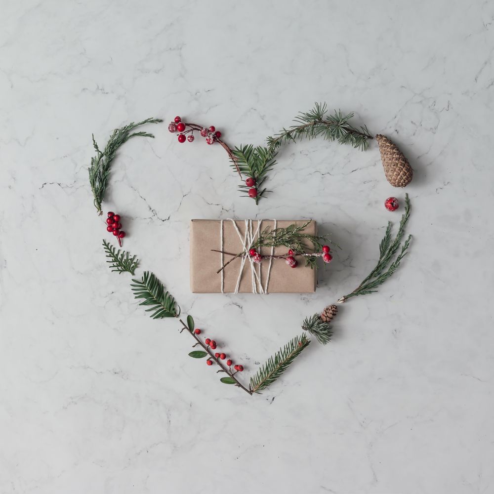 Heart shape made of winter foliage with brown present