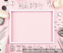 Birthday flat lay on pink background 0yyvW0