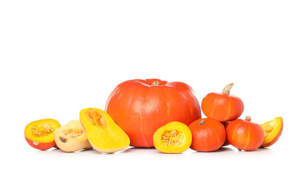 Concept of Autumn vibe food, Pumpkin, Pumpkin seeds, isolated on light background