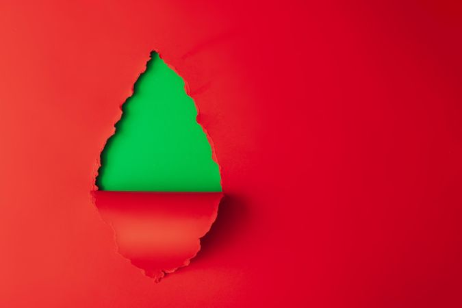 Christmas tree shape made with red and green paper