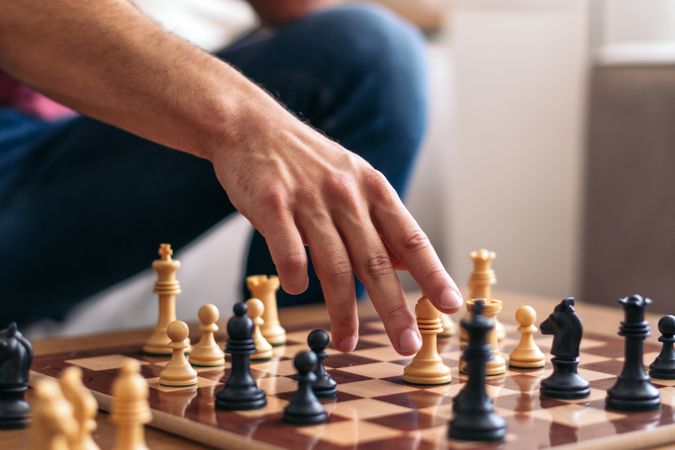 Chess game at home. Chess board with the pieces placed