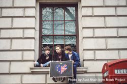 London, England, United Kingdom - March 23rd, 2019: Group of young men with pro-EU sign bDjJK5
