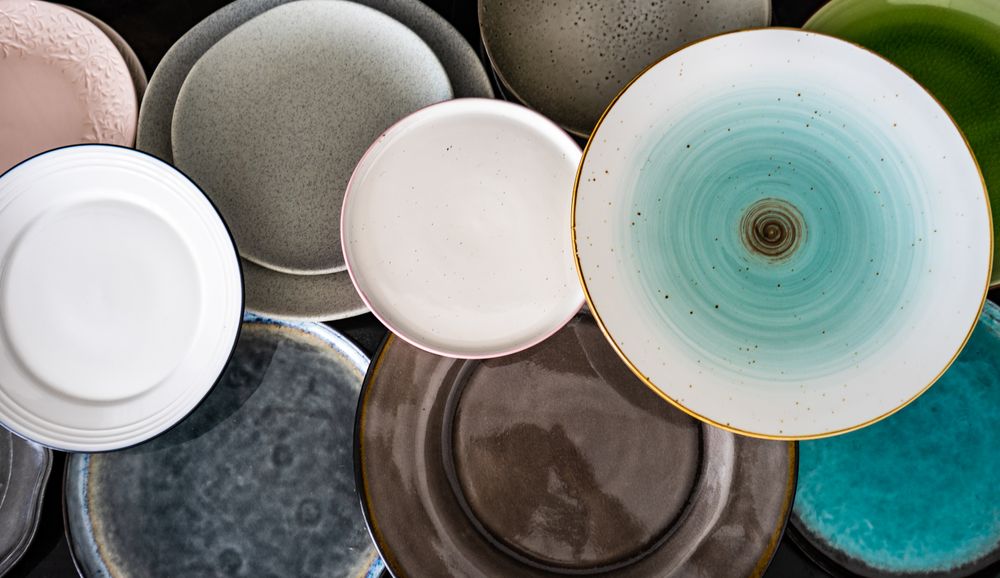 Top view of plates of different shapes and sizes