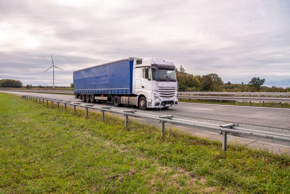 Truck driving on a German highway in the Baden Wurttemberg region