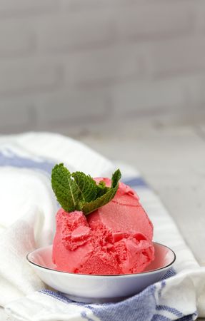Appetizing strawberry ice cream in bowl