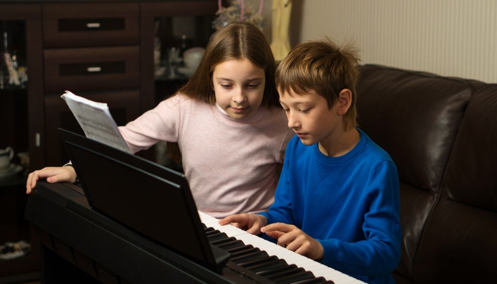 Siblings' Piano Practice Time