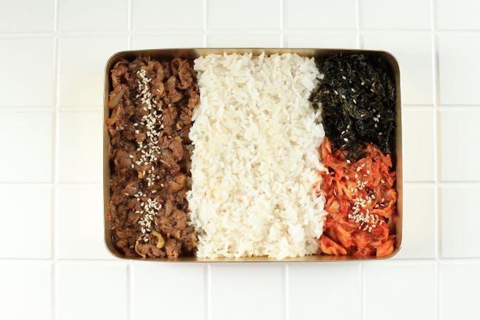 Korean beef bulgogi meal packed neatly in lunch box