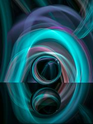 Crystal ball on board near abstract shines
