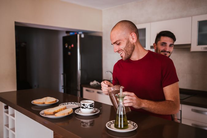 Gay couple gets breakfast