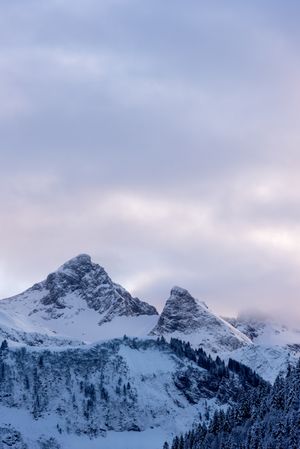 Alpine scenery with snow-covered mountain peak in Bavaria, Germany