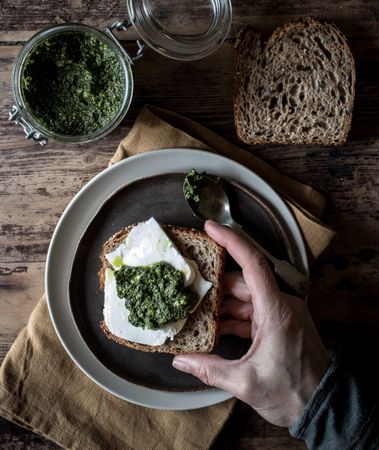 Toast with cheese and pesto