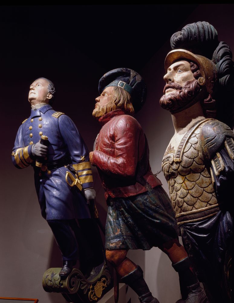 Wooden Ship figureheads at Mystic Seaport Maritime Museum, Mystic, Connecticut