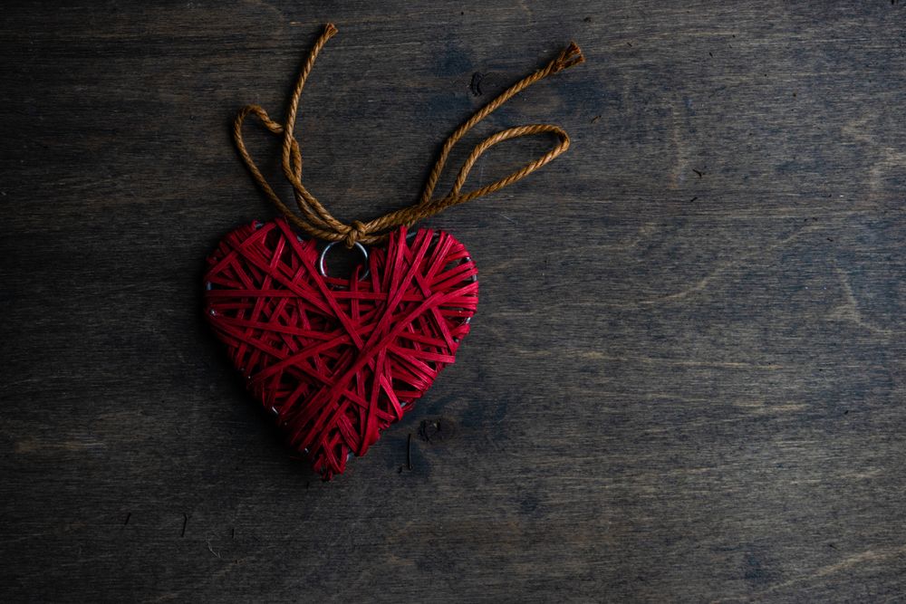 Valentine's day concept with thatched red heart ornament
