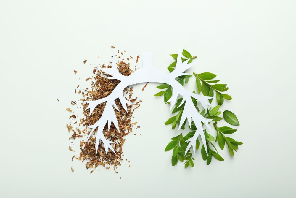Half tobacco half foliage underneath making lung shape on plain paper