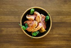 Top view of bowl of borreznos of Spanish cuisine