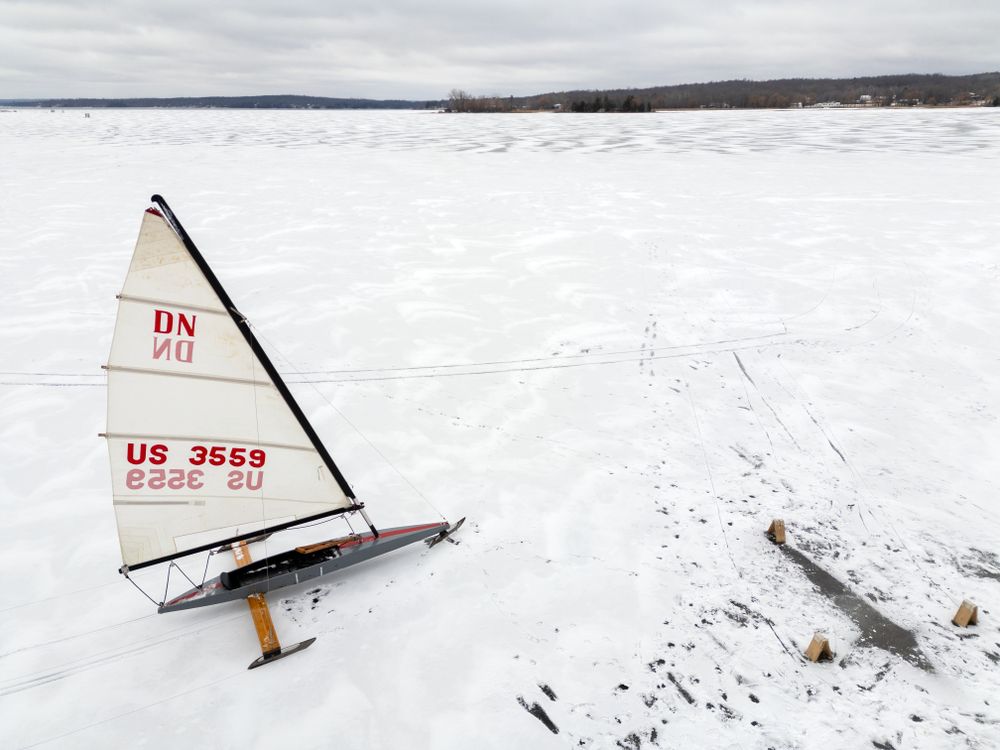 An ice boat on Pokegama Lake in Grand Rapids, Minnesota