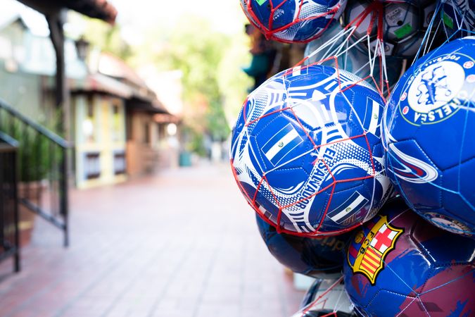 Soccer balls for sale at traditional market